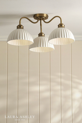 Laura Ashley Durford 3 Light Semi-Flush Matt Antique Brass and White Ceramic